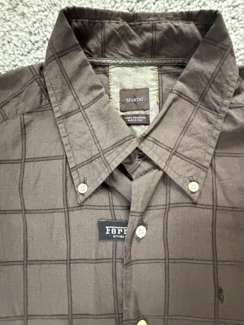 Mastai Ferretti Italian Luxury Shirt - Men's Size 17 1/2/44 - Brown Plaid - VGUC - Picture 4 of 11